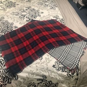 Warm thick flannel reversible plaid shawl